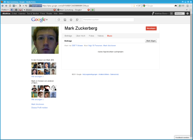 Mark Zickerberg auf GooglePlus