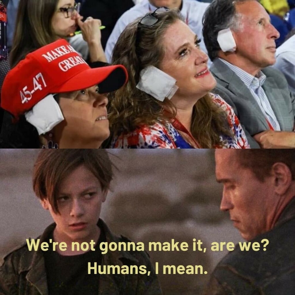 People with diapers on their ears at the rnc convention  

Terminator: We're not gonna make it, are we?
Humans, I mean.