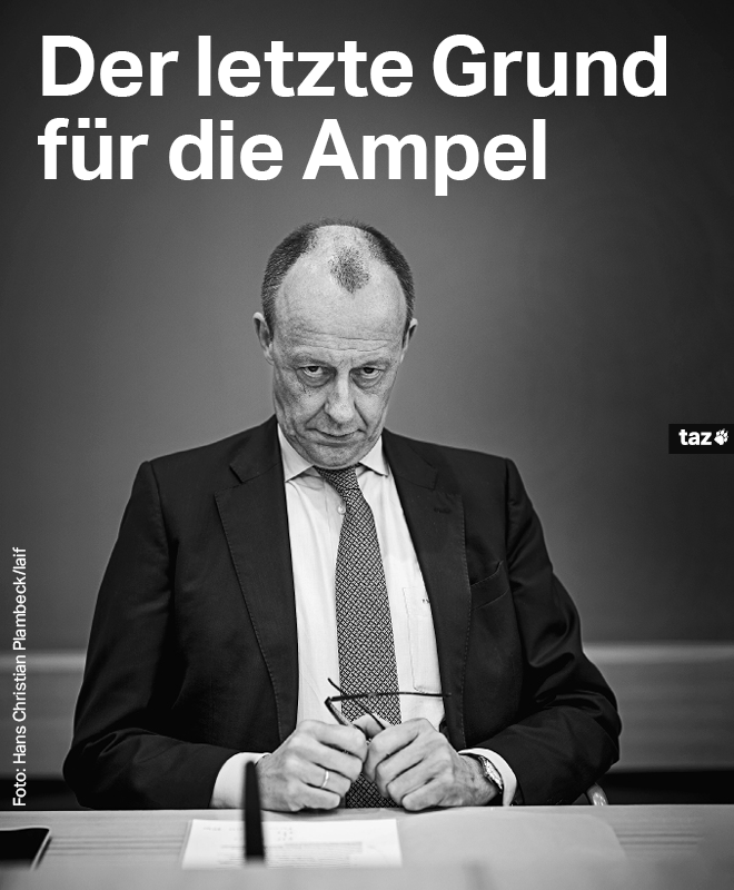 Ein finster guckender Friedrich Merz.
Text im Bild : der letzte Grund für die Ampel.