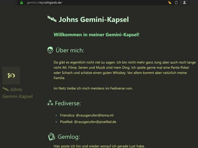 Screenshot meiner Webseite im Geminispace