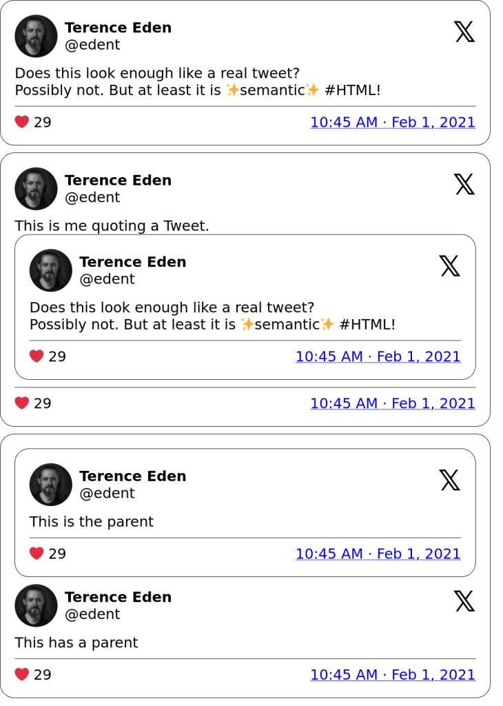 HTML page showing a simulation of embedded Tweets.