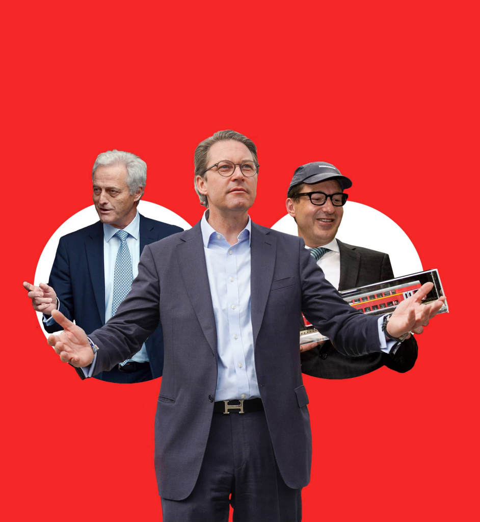 Die Zerstörer vor rotem Hintergrund:
Verkehrsminister
Peter Ramsauer (CSU)
Alexander Dobrindt (CSU)
Andreas Scheuer (CSU)