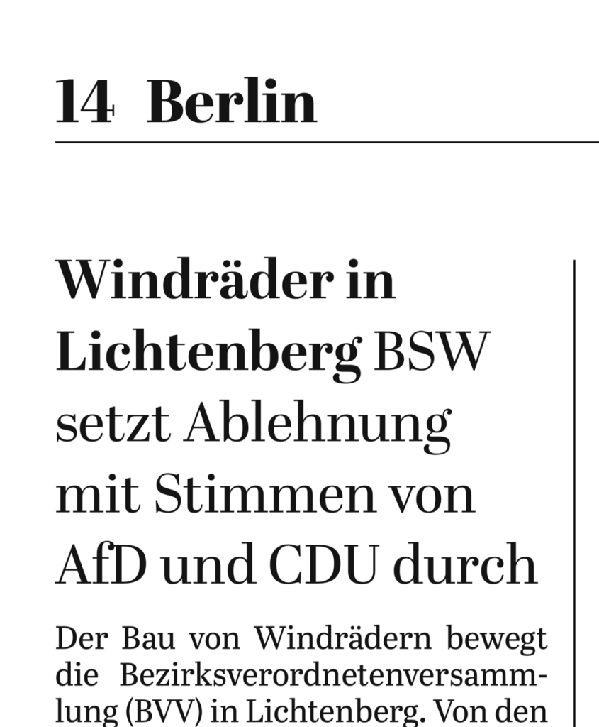 AfD, BSW und CDU: verhindern Windenergie in Berliner Stadtbezirk Lichtenberg - tagesspiegel