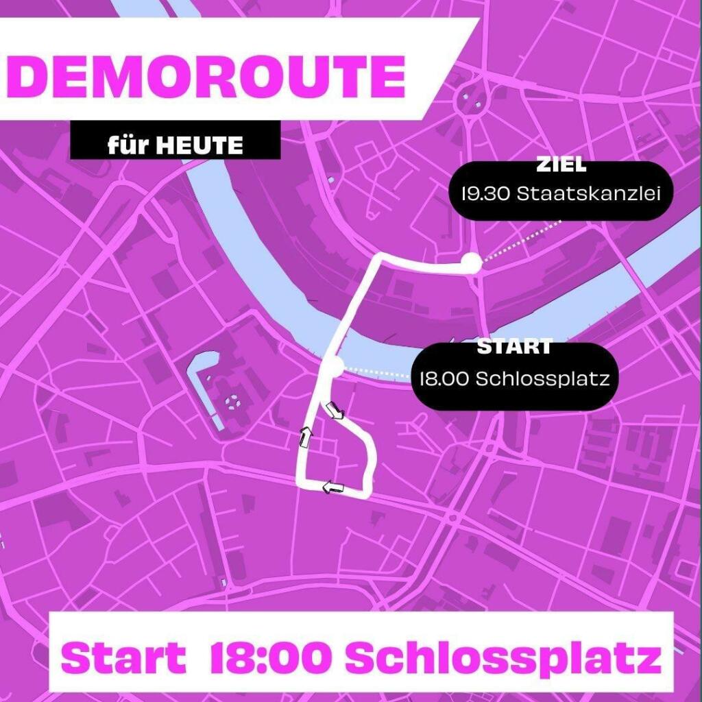 Demoroute für heute

Start 18 Uhr Schlosspltz
Ziel 19:30 Staatskanzlei