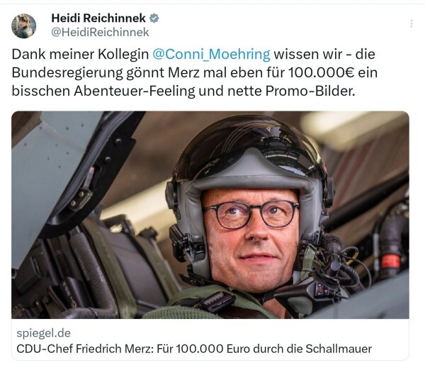 Heidi Reichinnek, Kollegen Conny möhring deckt auf das März für 100000 € einen Spaßflug auf Kosten der Bundesregierung unternimmt