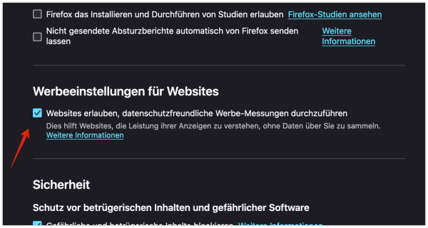 Screenshot der Einstellung in Firefox