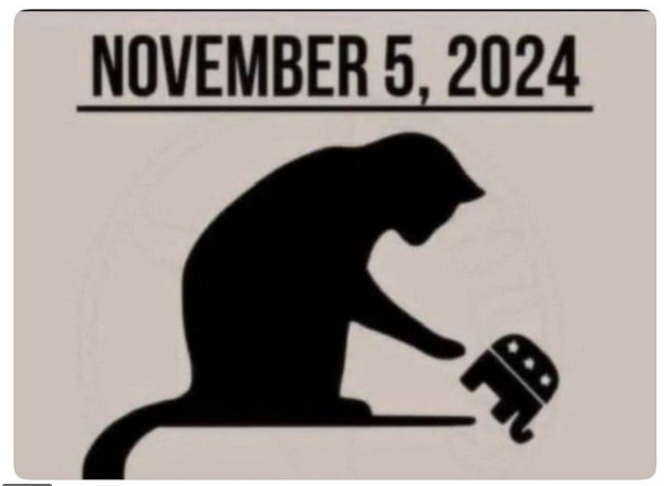 Silhouette of a cat knocking an elephant figurine off a table.

November 5, 2024