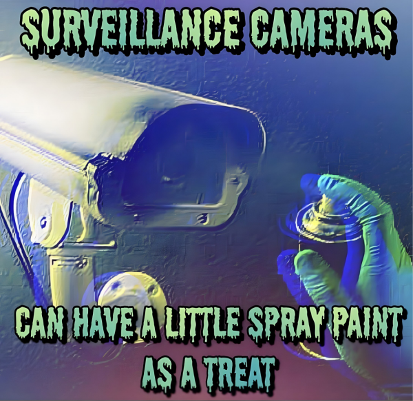 surveillance cameras can have a little spray print as a treat

hand mit sprühdose welche auf eine überwachungskamera zielt