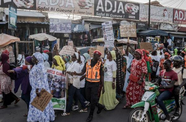 Senegalese women marching in Dakar for climate justice