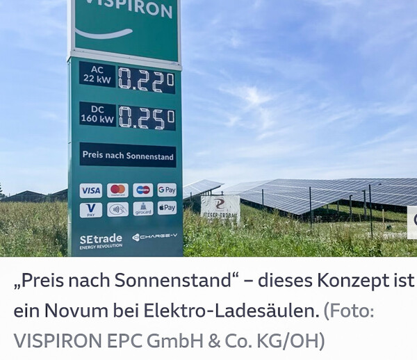 Elektroladesäule in Egling mit "Preis nach Sonnenstand": 22 Cent je kWh für 22 kW AC, 25 Cent je kWh mit 160 kW Gleichstromladeleistung